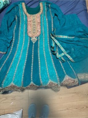 Anama Teal and Turquoise Embroidered Wedding Dress